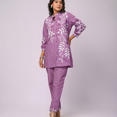 Designer Purple Kurta & Pant Set with White Threadwork