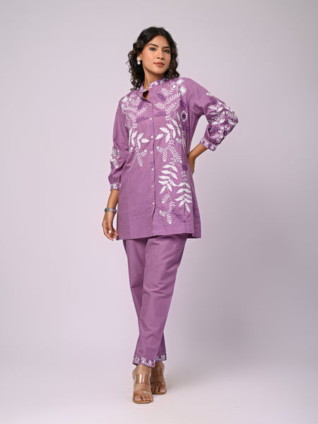 Designer Purple Kurta & Pant Set with White Threadwork