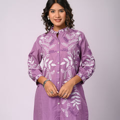 Designer Purple Kurta & Pant Set with White Threadwork