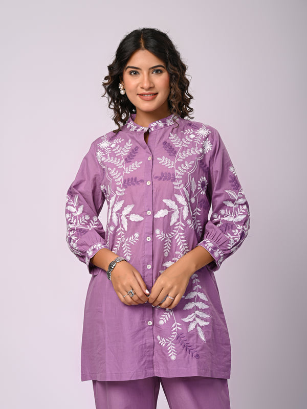 Designer Purple Kurta & Pant Set with White Threadwork