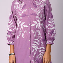 Designer Purple Kurta & Pant Set with White Threadwork