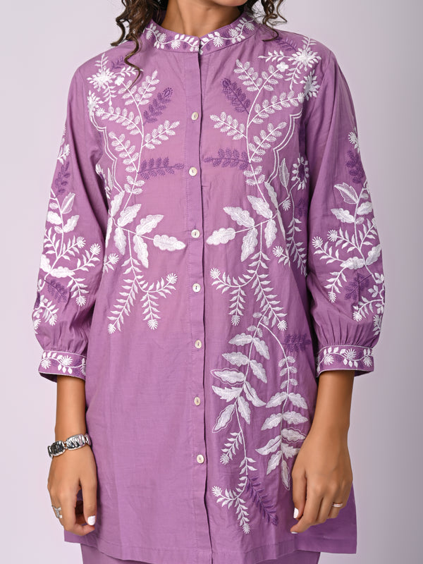 Designer Purple Kurta & Pant Set with White Threadwork
