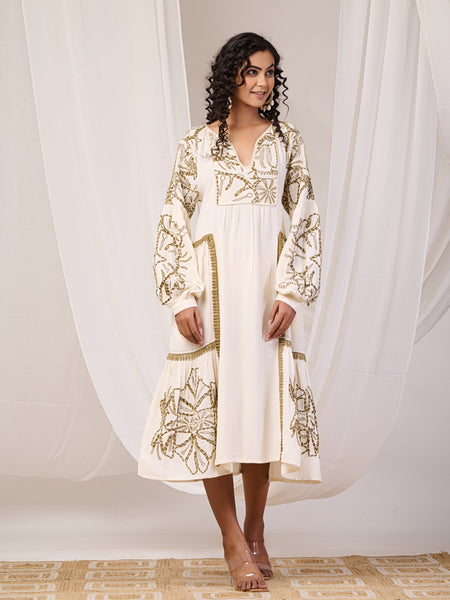 midi white Embroidery dresses