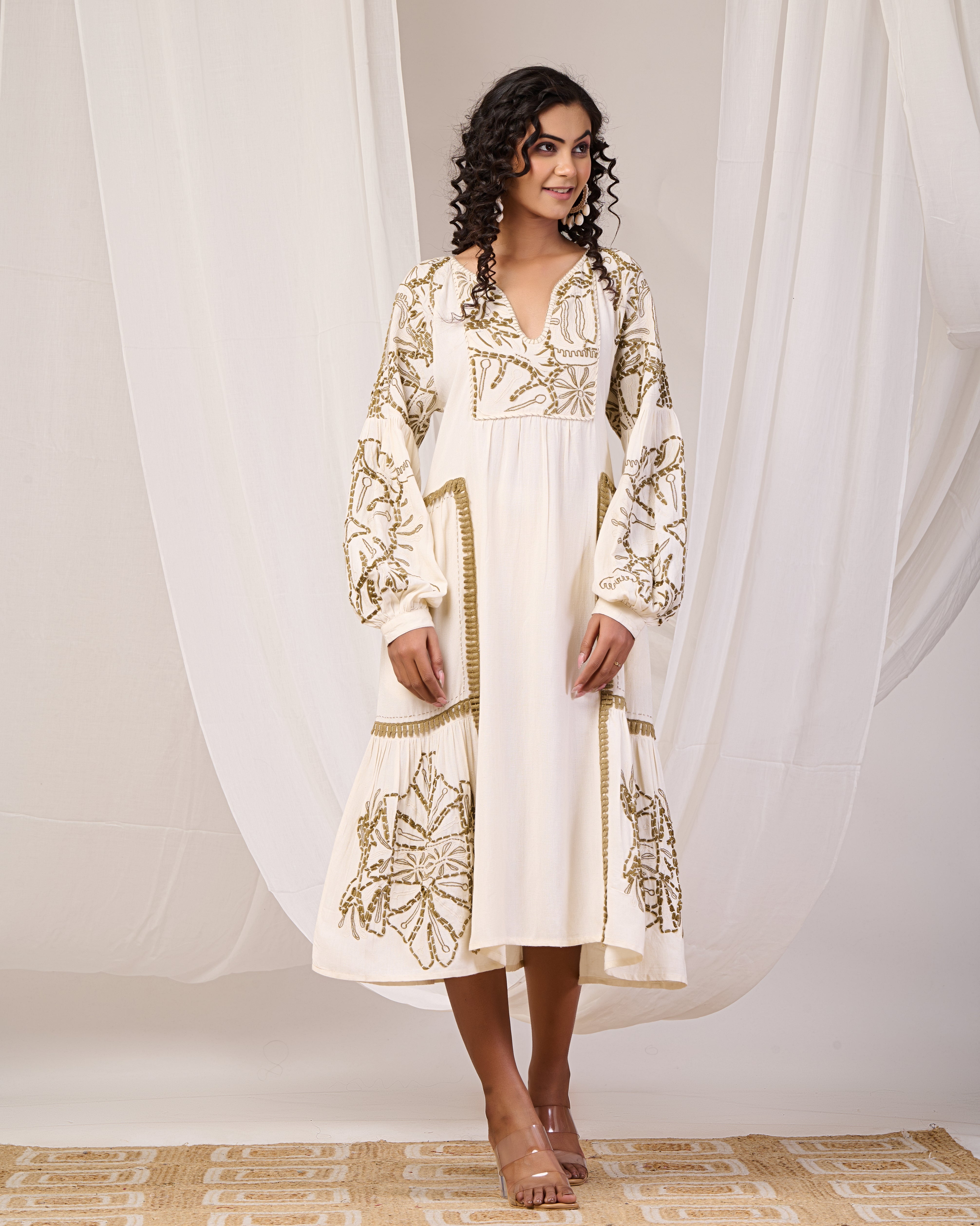 midi white Embroidery dresses