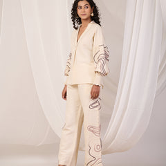 Beige Cotton Embroidered Co-ord Set