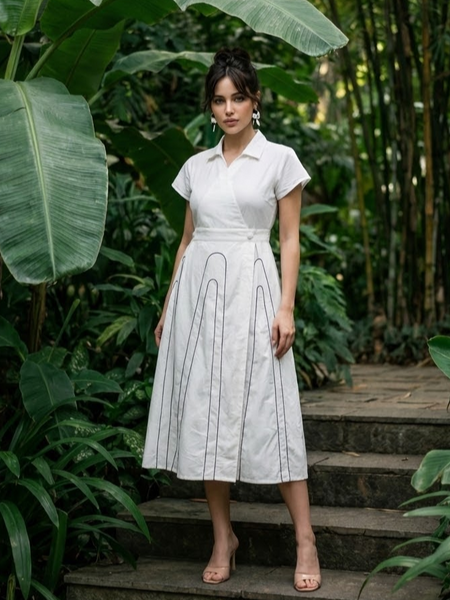 Classic White Elegant Fit and Flare Dress