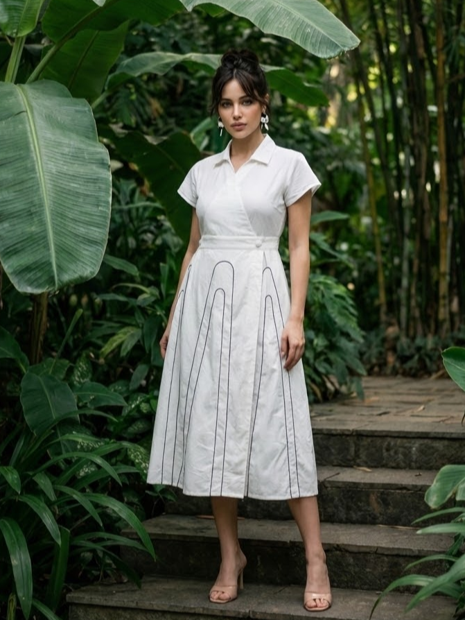 Classic White Elegant Fit and Flare Dress