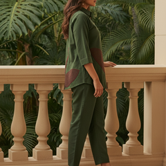 Elegant Forest Green Floral Embroidery Co-Ord Set