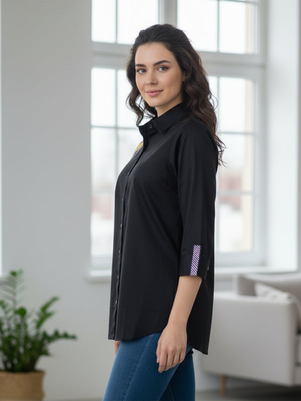 Black Hand-Painted Cotton Shirt