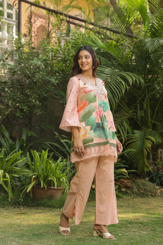 Peachy Floral Printed Co-ord Set