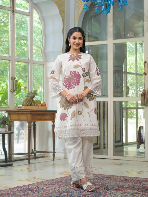 Floral Printed Off White Co-ord Set