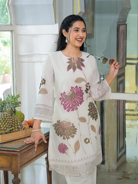 Floral Printed Off White Co-ord Set