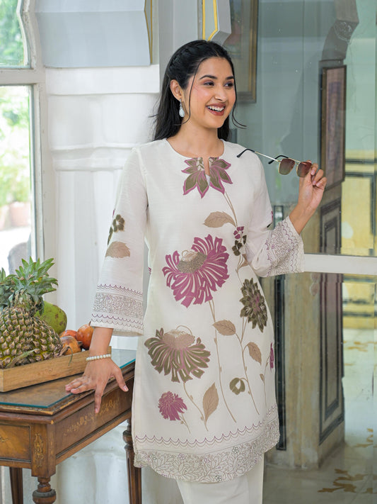 Off White Flower Print Co-ord Set