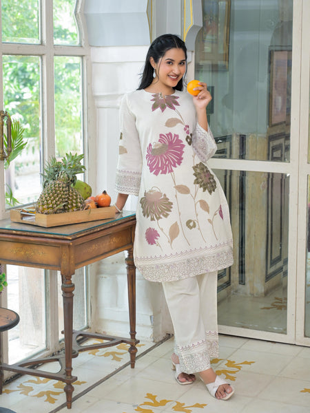 Floral Printed Off White Co-ord Set