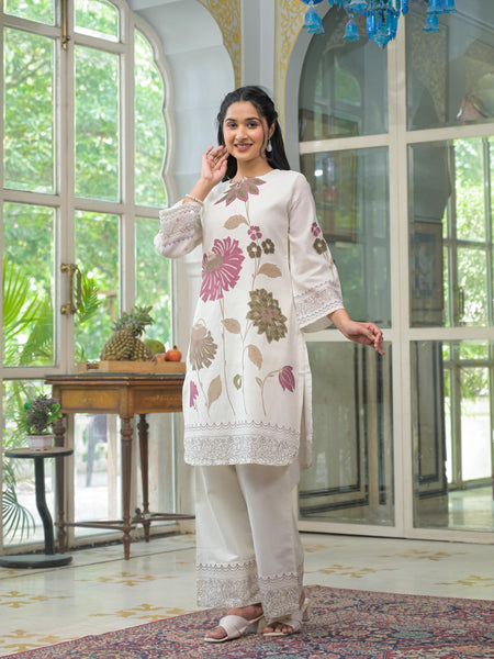 Floral Printed Off White Co-ord Set
