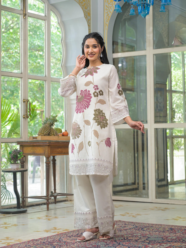 Floral Printed Off White Co-ord Set