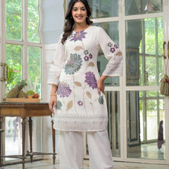 Off White Flower Print Co-ord Set