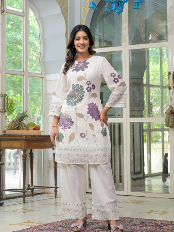 Off White Flower Print Co-ord Set