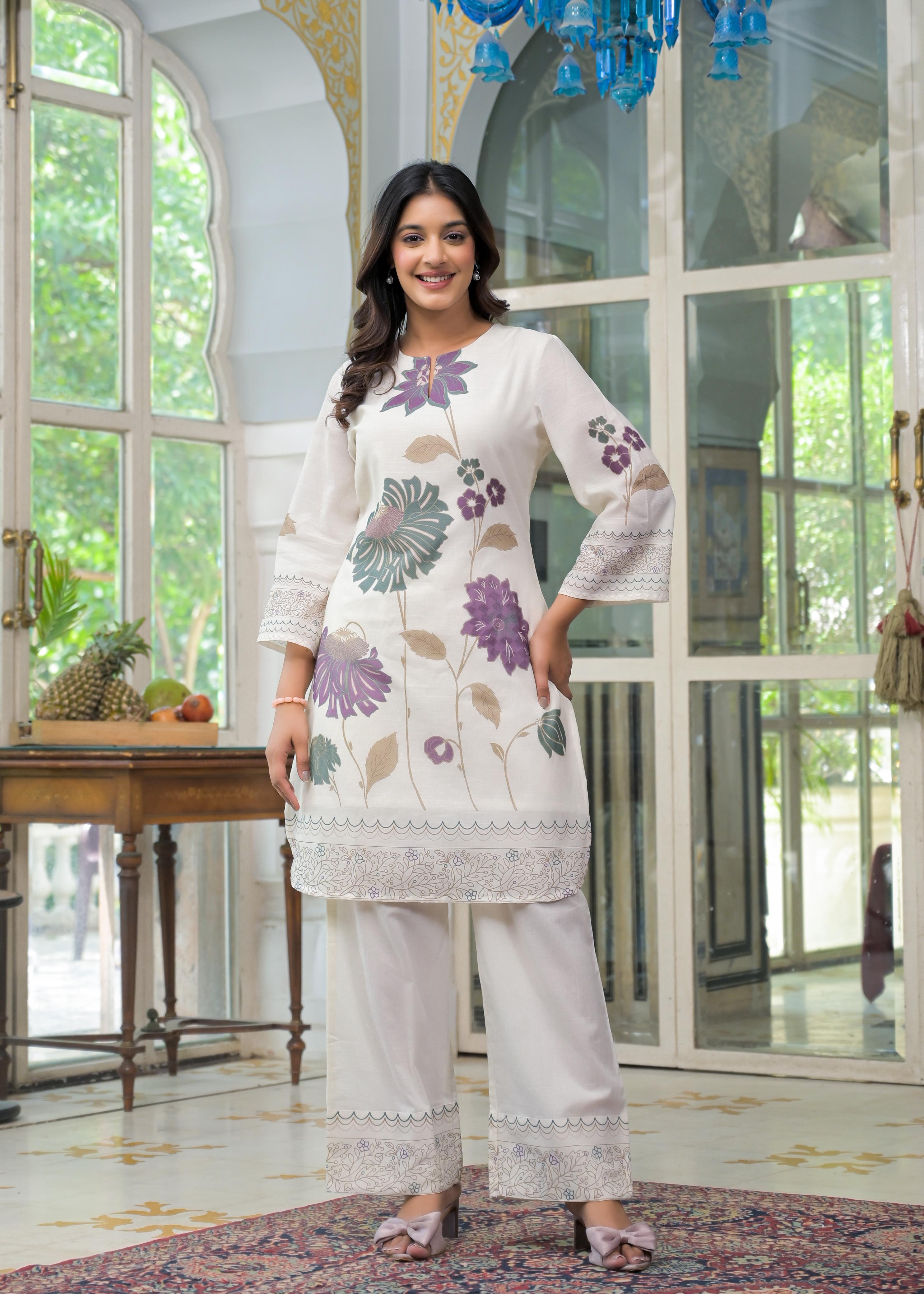 Off White Flower Print Co-ord Set