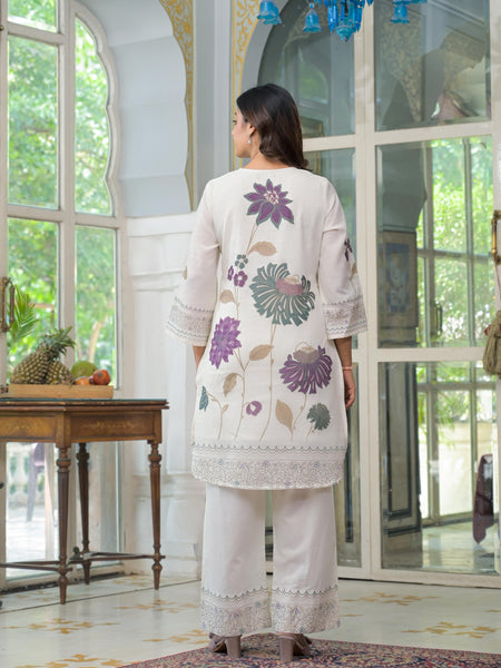 Off White Flower Print Co-ord Set