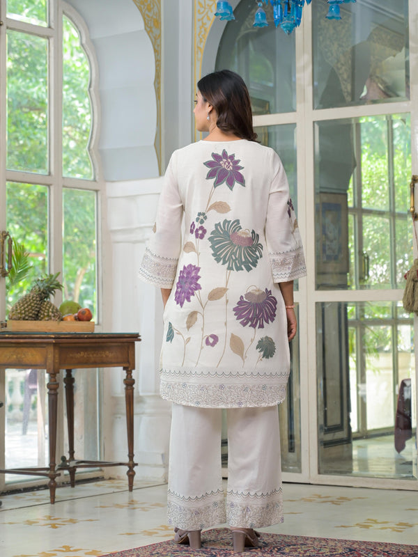 Off White Flower Print Co-ord Set