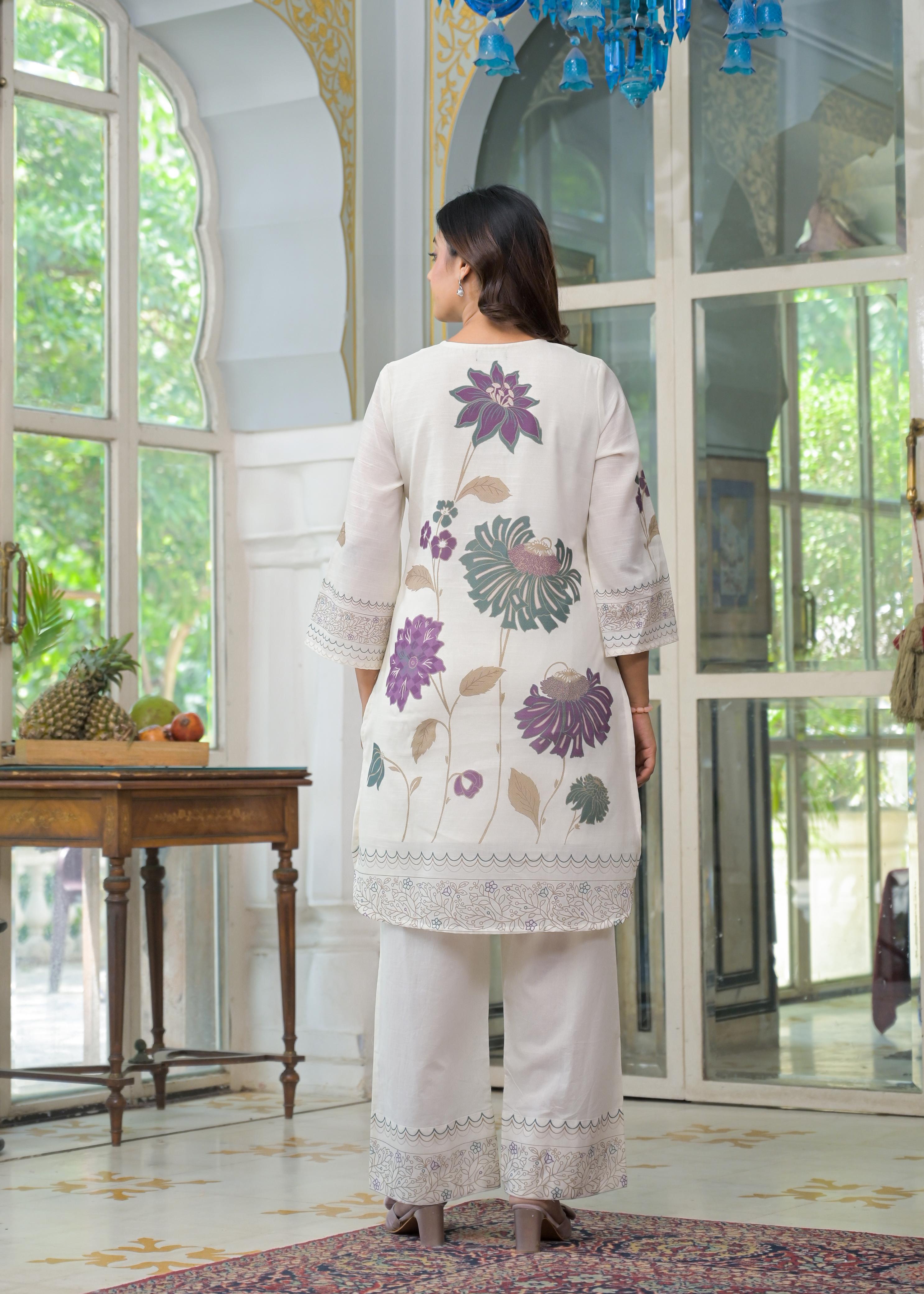 Off White Flower Print Co-ord Set