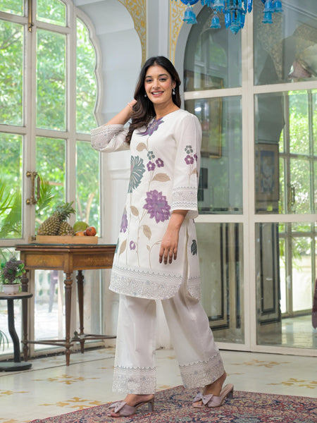 Off White Flower Print Co-ord Set