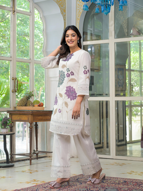 Off White Flower Print Co-ord Set