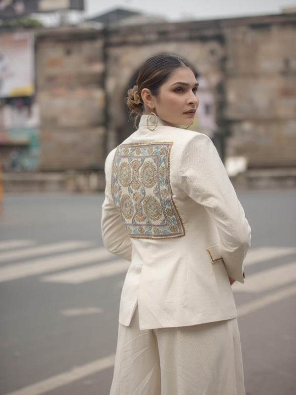 Boho Luxe Cream Kutchi Patchwork Blazer