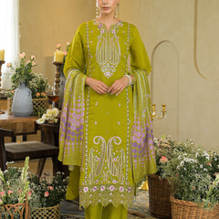 Pista Green Embroidered Mal Chandri Anarkali Suti Set with Cotton Printed Dupatta