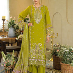 Pista Green Embroidered Mal Chandri Anarkali Suti Set with Cotton Printed Dupatta