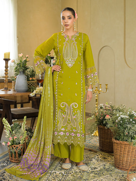 Pista Green Embroidered Mal Chandri Anarkali Suti Set with Cotton Printed Dupatta