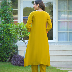 Yellow Embroidered Mal Chandri Anarkali Suti Set with Cotton Dupatta