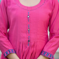 Pink Embroidered Mal Chandri Anarkali Suit Set with Dupatta