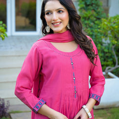 Pink Embroidered Mal Chandri Anarkali Suit Set with Dupatta