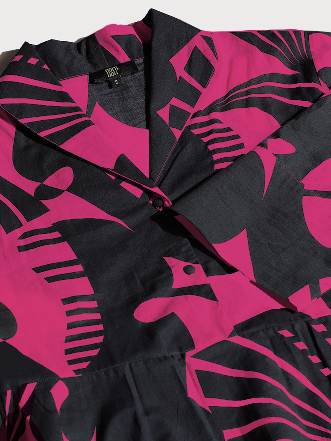 Black & Pink Abstract Print Rayon Midi Dress with Belt