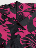 Black & Pink Abstract Print Rayon Midi Dress with Belt