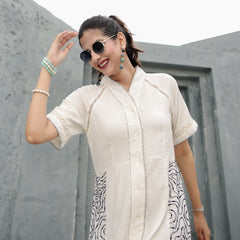 Cotton Linen Off-white Midi Dress