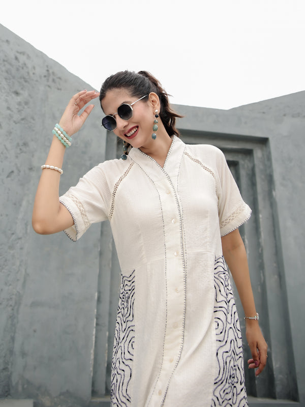 Cotton Linen Off-white Midi Dress