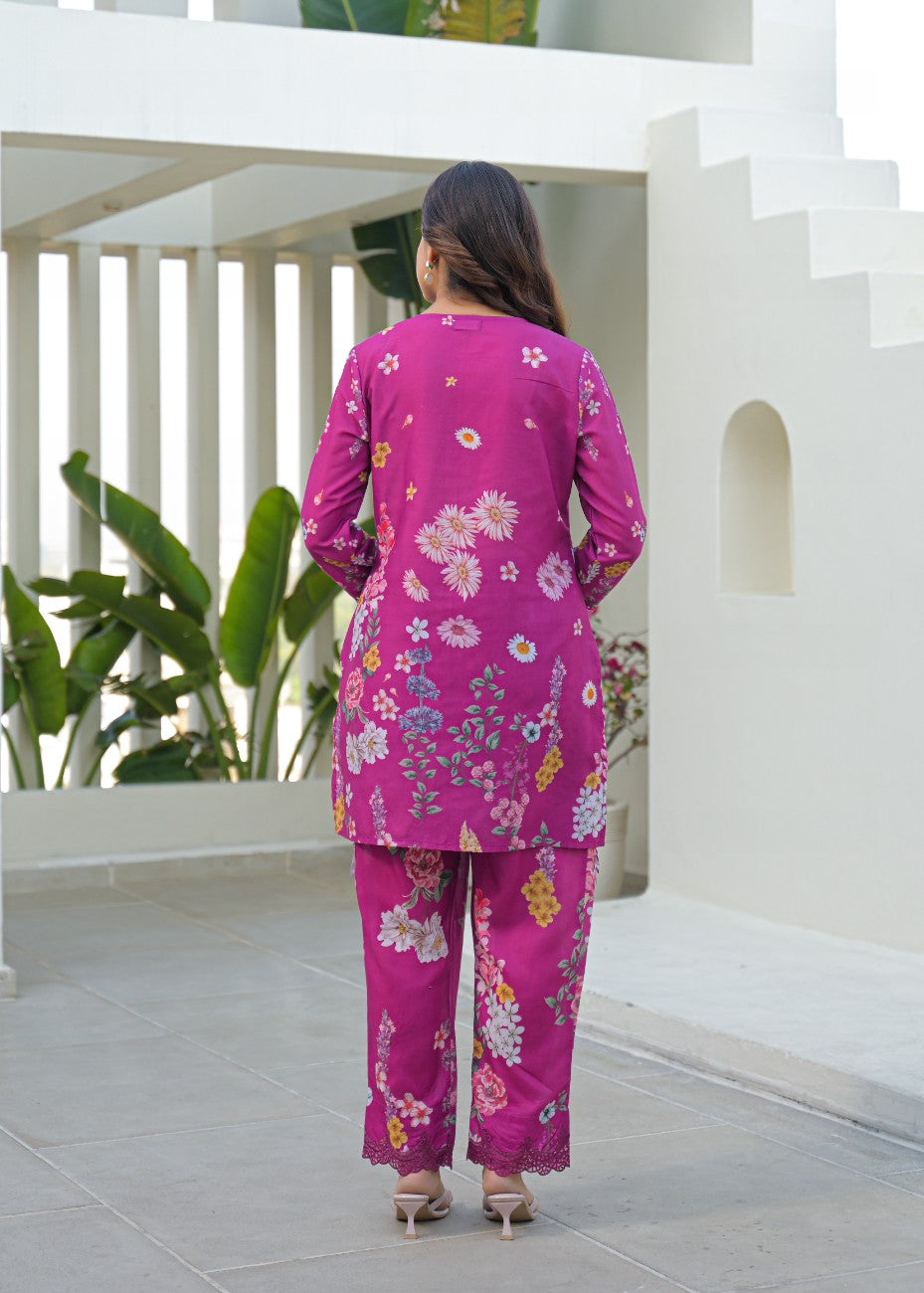 Premium Floral Printed Kurta Palazzo Dupatta Set