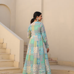 Sea Green Printed Angrakha Suit Set