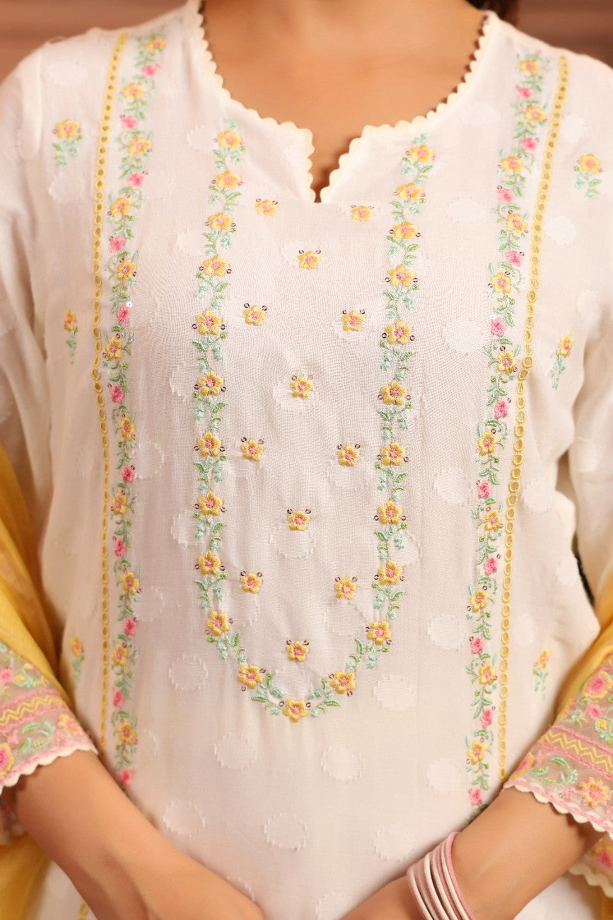 Premium White Floral Embroidered Ethnic Suit Set