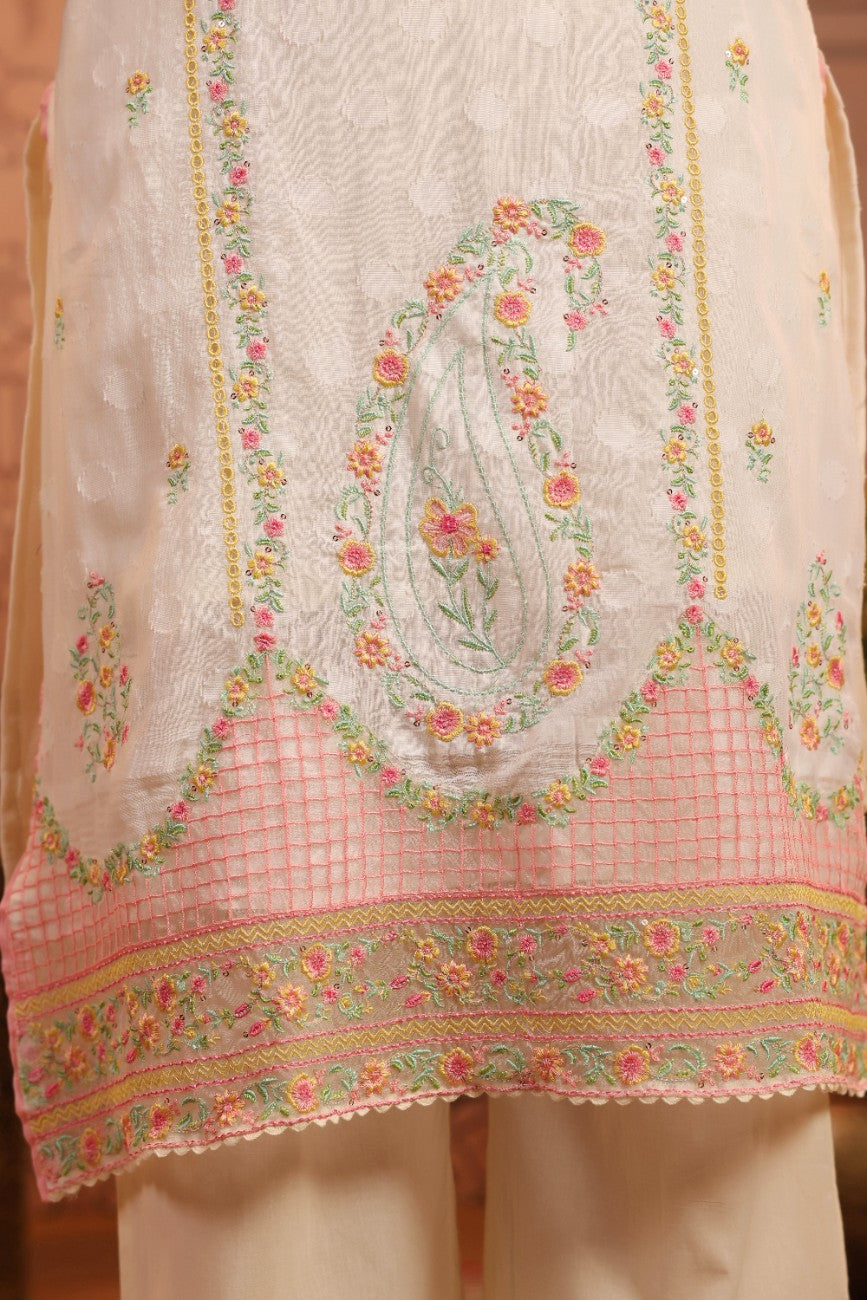 Premium White Floral Embroidered Ethnic Suit Set