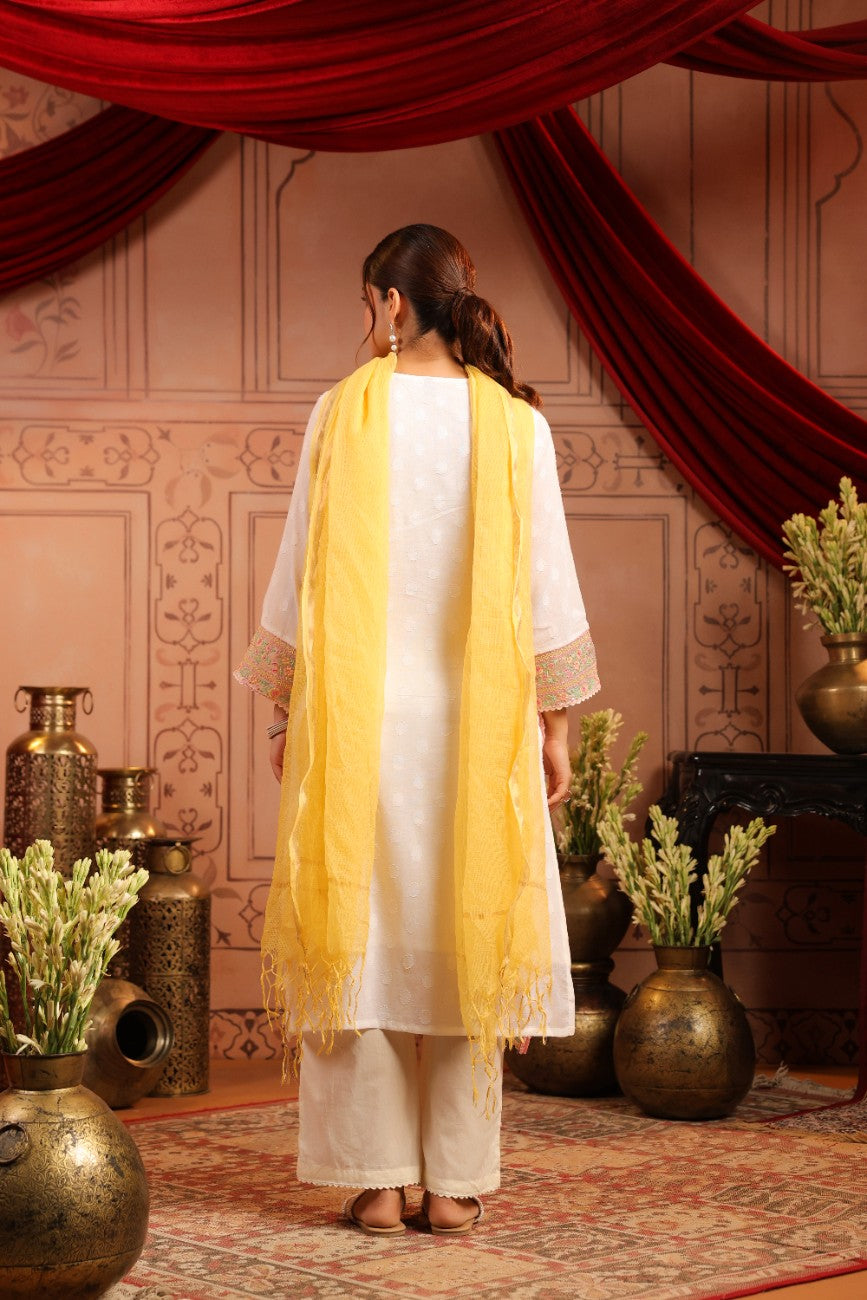 Premium White Floral Embroidered Ethnic Suit Set