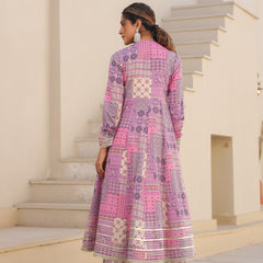 Printed Pink Angrakha Suit Set