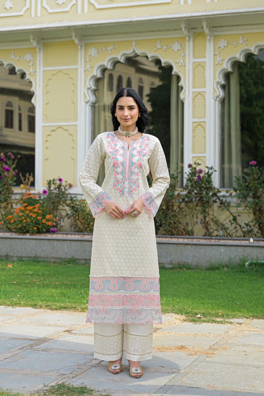Luxury Embroidered Straight Kurta Set For Festive Wear