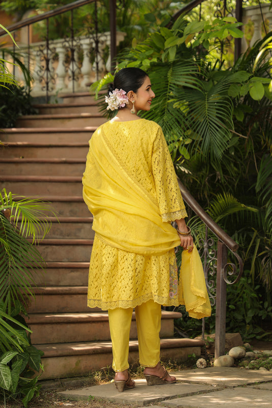 Mustard Gotta Work Anarkali Suit Sets with Dupatta