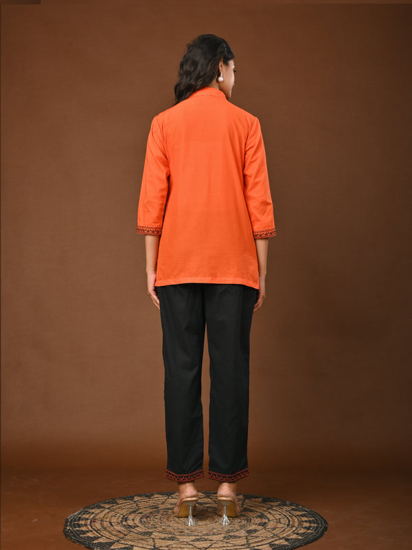 Elegant Orange Embroidered Co-Ord Set for Contemporary Festive Look