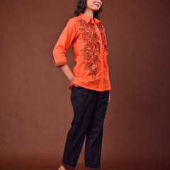 Elegant Orange Embroidered Co-Ord Set for Contemporary Festive Look