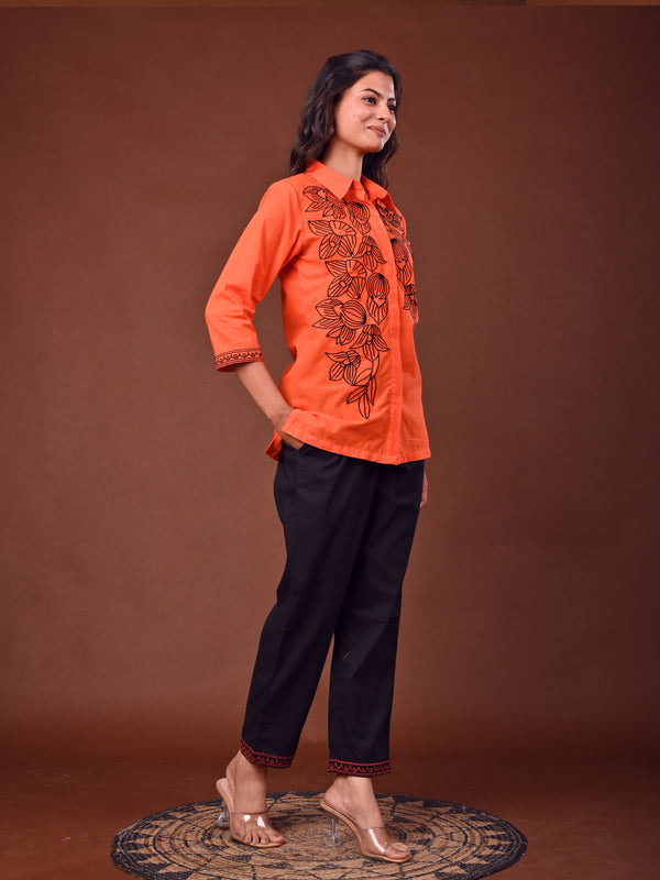 Elegant Orange Embroidered Co-Ord Set for Contemporary Festive Look